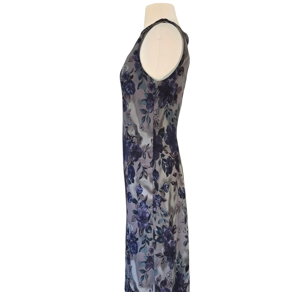 Vintage 90's Grunge Whimsy Dark Floral High Neck Maxi Dress Size Medium - Picture 3 of 5
